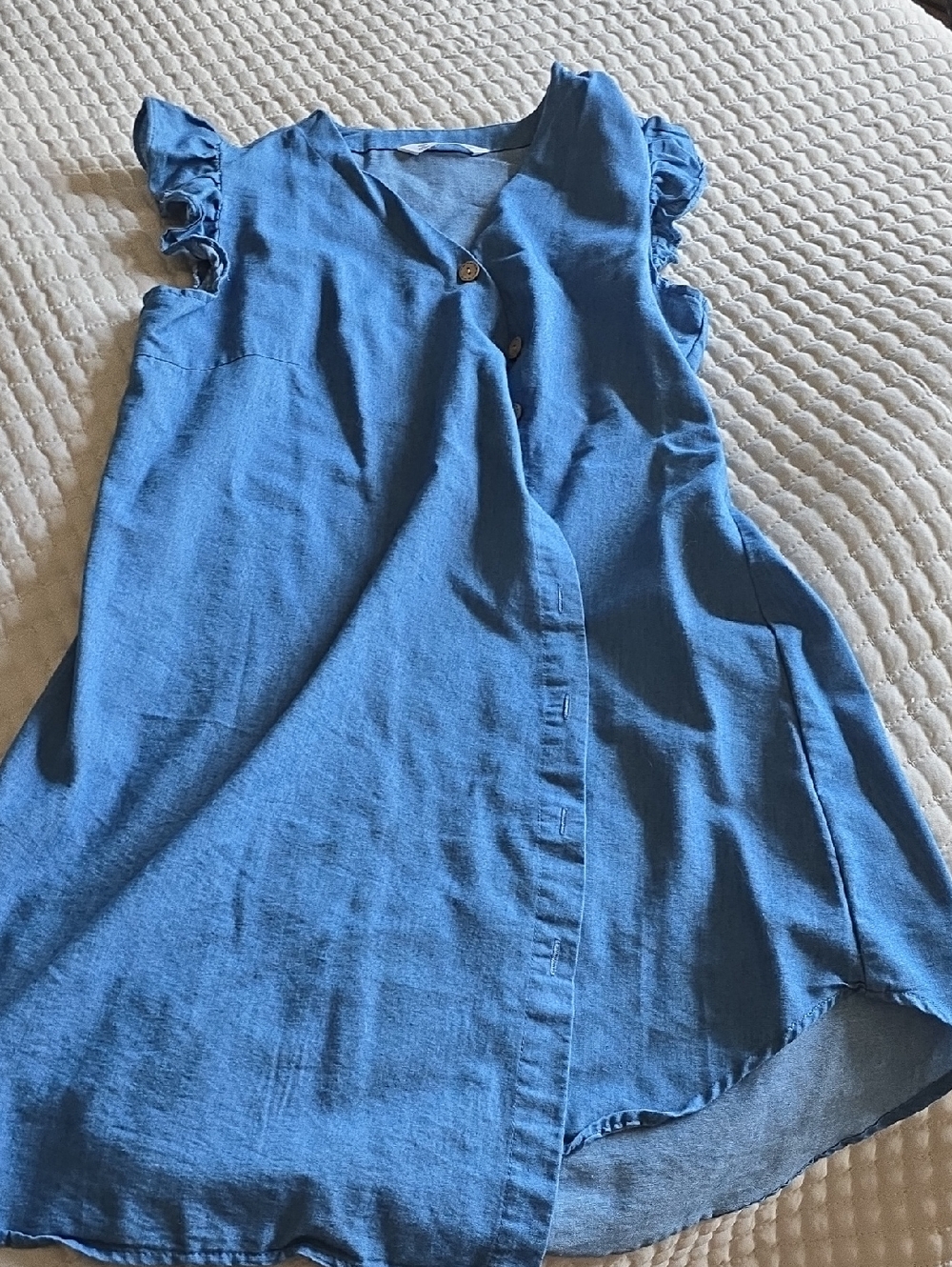 PatPat Blue Sleeveless Ruffle Shoulder Dress